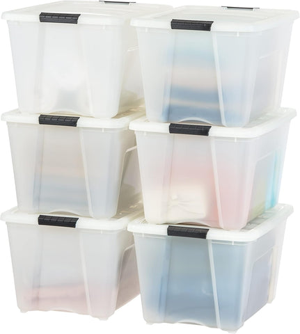 Iris USA 54qt stackable bin with lid close-up showing secure latching