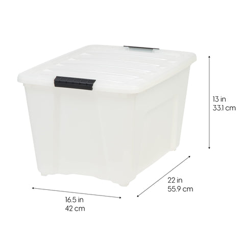 Iris USA 54qt stackable bin nesting design highlights space-saving organization
