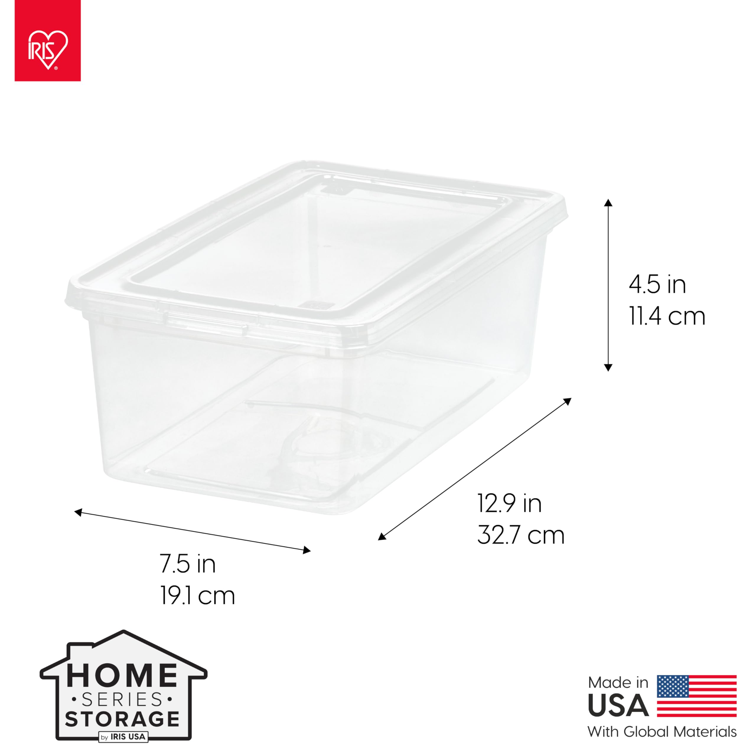 IRIS USA 6-quart bin with lid ideal for shoe organization and closet shelves.