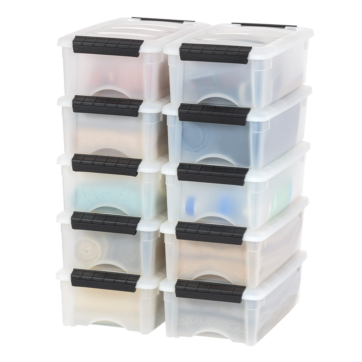 IRIS USA 6 Qt stackable bin with lid shows clear front view for quick content checks