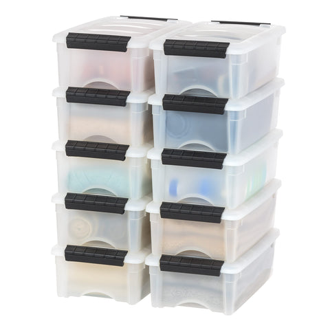 IRIS USA 6 Qt stackable bin with lid shows clear front view for quick content checks