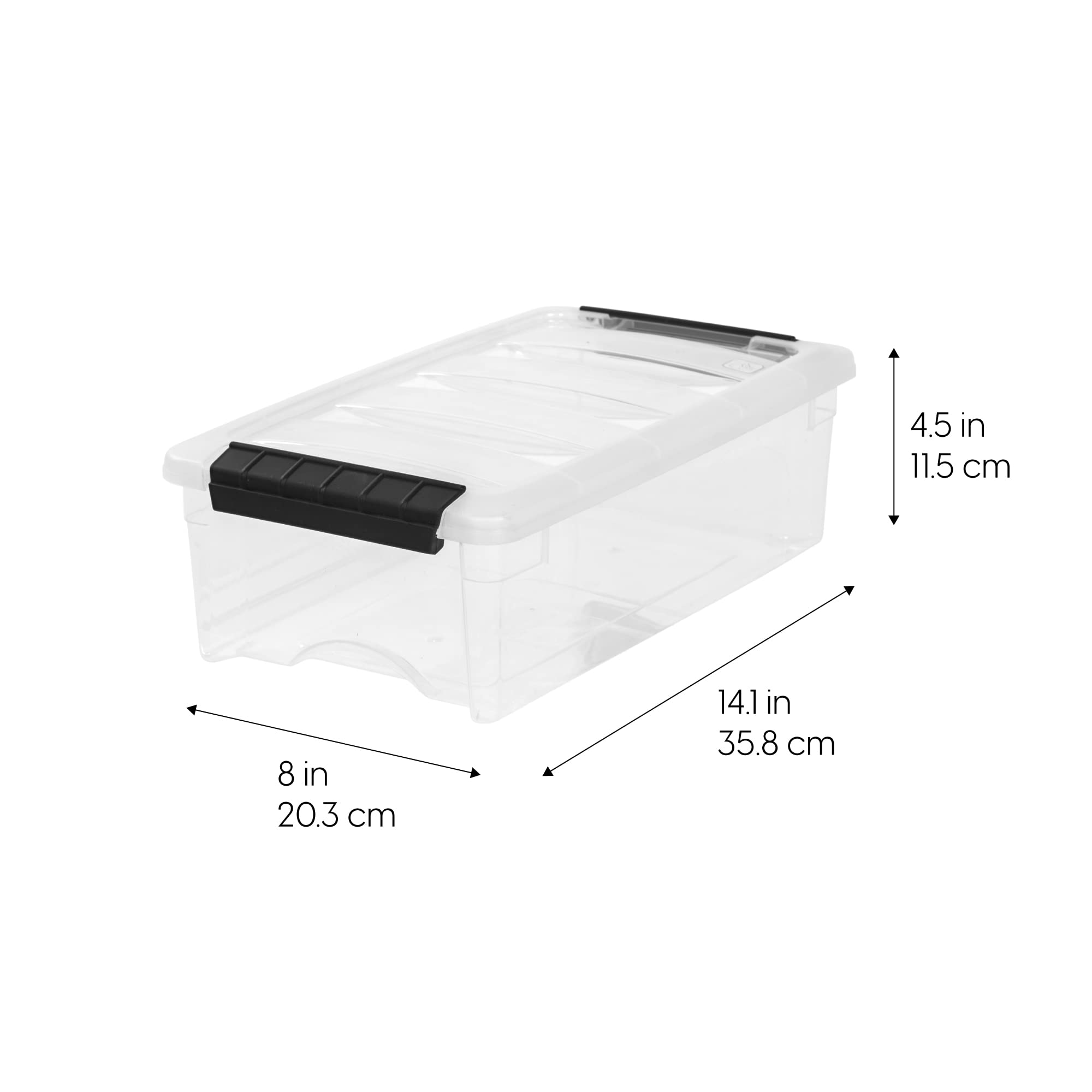 IRIS USA 6 Qt bin with pearl lid on stackable unit for discreet storage on shelves