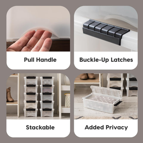 IRIS USA 6 Qt bin stacked securely for space-saving organization
