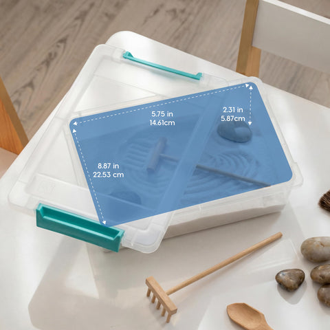 Close-up of IRIS USA buckle-lid clip box, lid securely fastened.