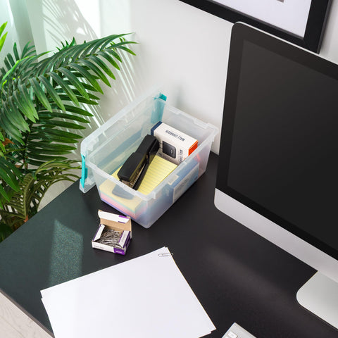 Iris USA clear clip box with secure lid for quick item visibility.