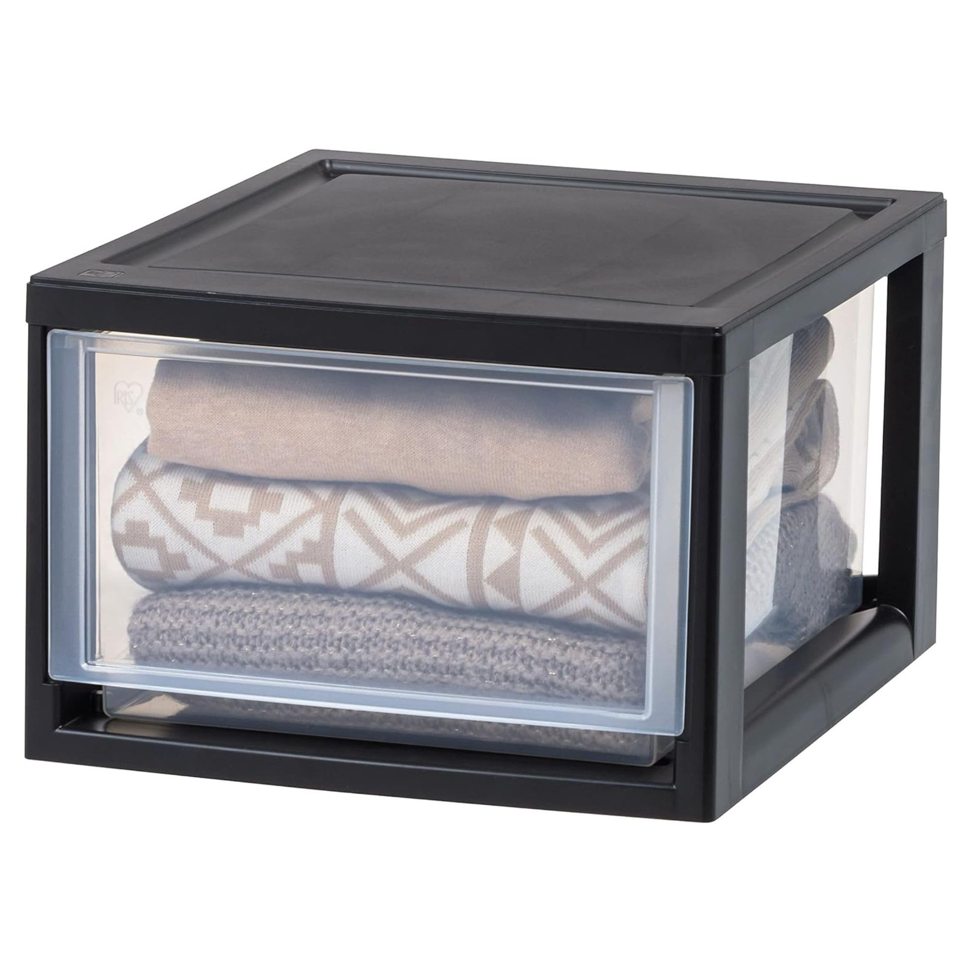 IRIS USA clear drawer with coral frame offers privacy while keeping contents visible