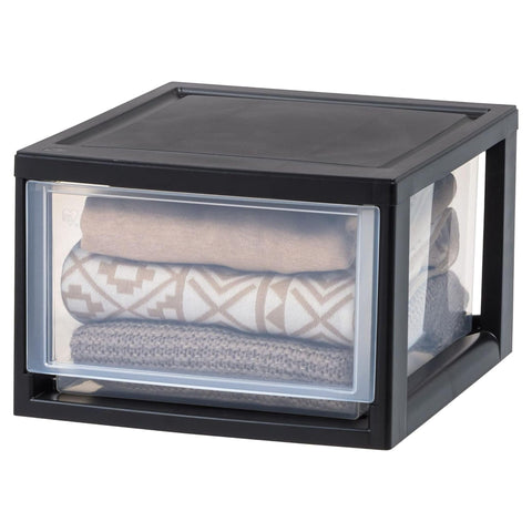IRIS USA clear drawer with coral frame offers privacy while keeping contents visible