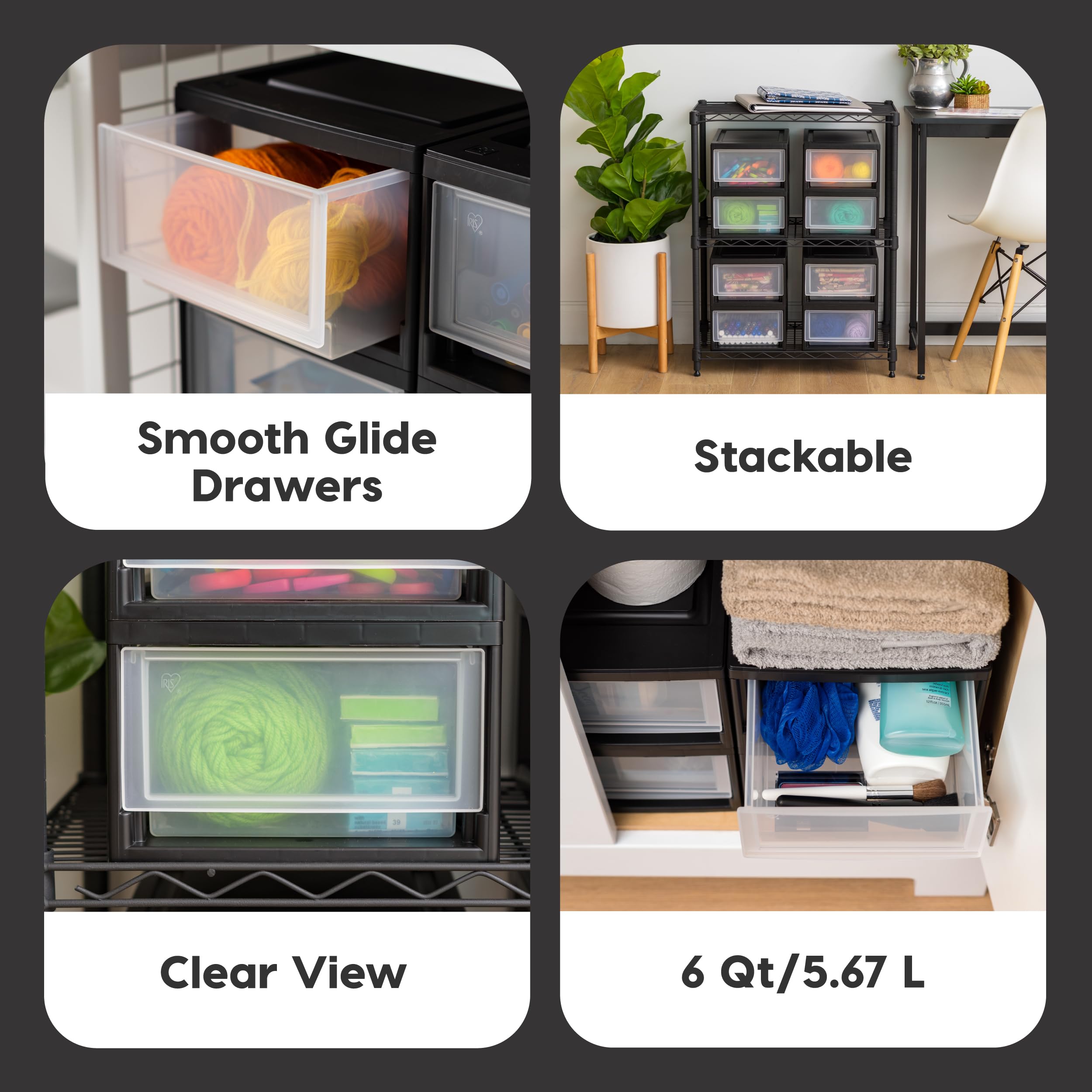 IRIS USA clear drawer visibility helps plan crafts and supplies.