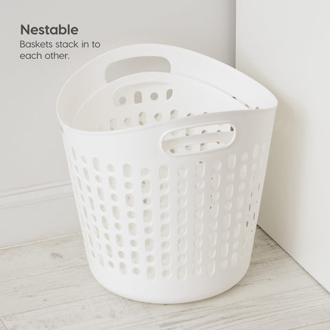 IRIS USA dorm bedroom bathroom organization laundry basket in white