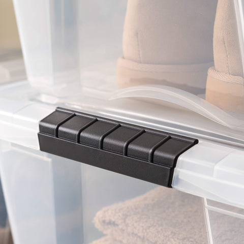 IRIS USA durable plastic tote for long-lasting home organization.