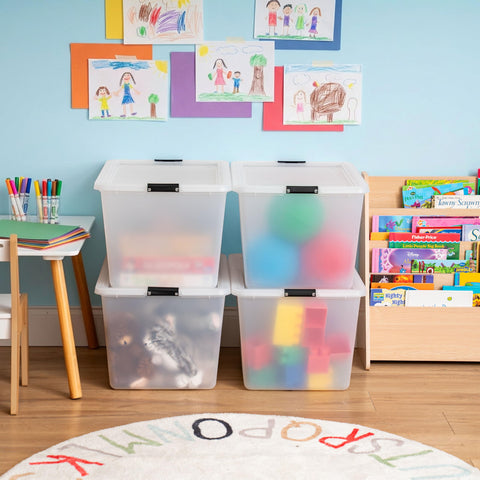 High-capacity clip box keeps office supplies organized and accessible.