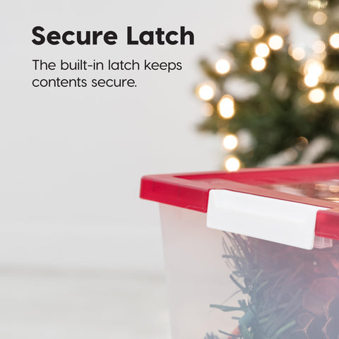 IRIS USA holiday decor bin for ornaments and seasonal items, protecting them from dust.