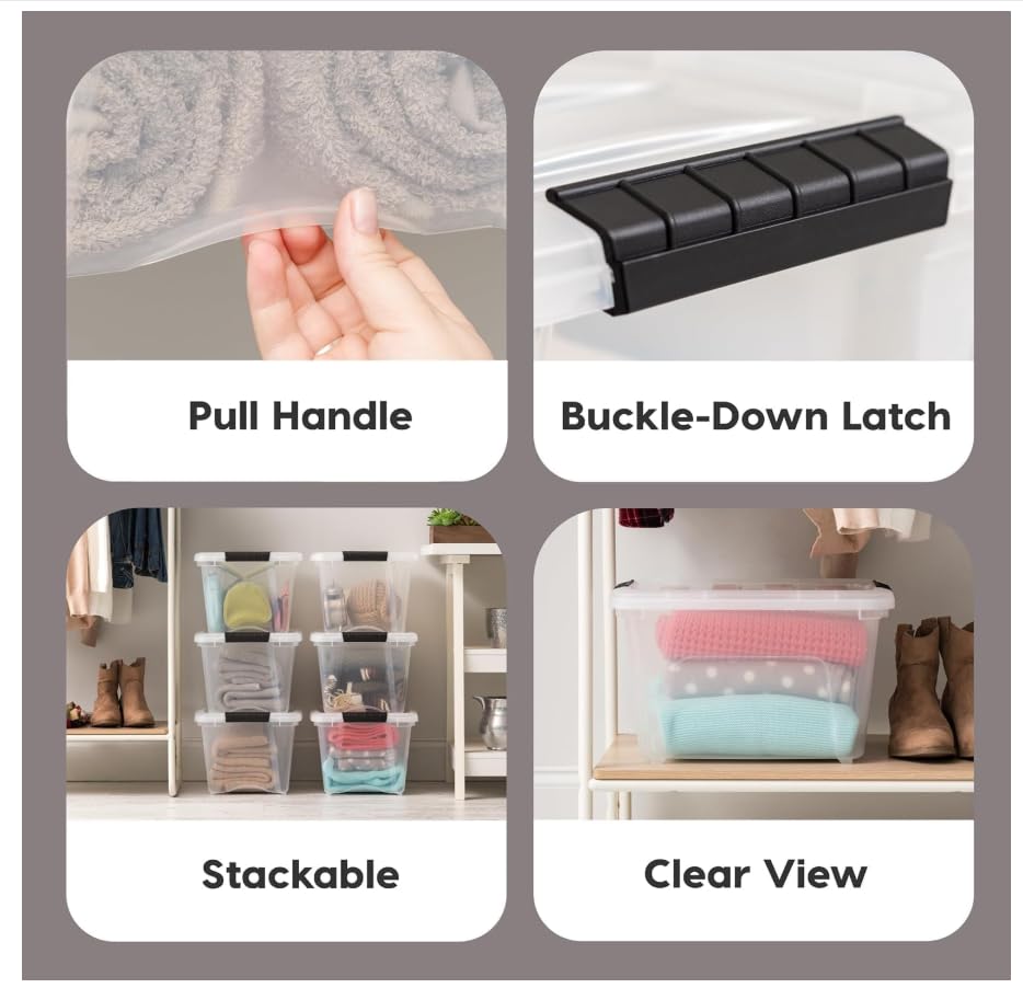 IRIS USA bin with built-in pull handle for easy shelf access