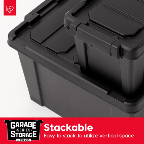 Tapered nestable design helps IRIS USA bins save space when not in use.