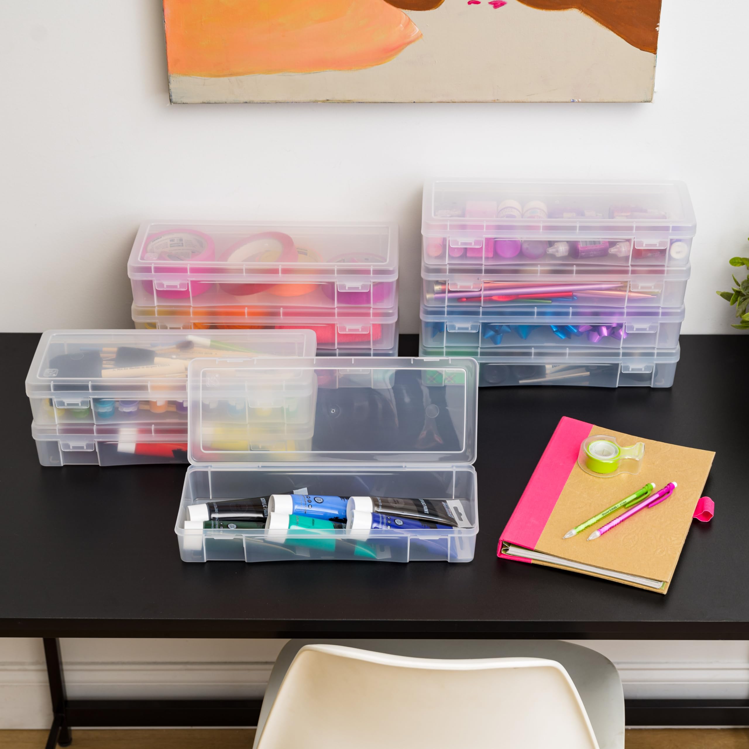 IRIS USA pencil case for pens and pencils helps desk organization.