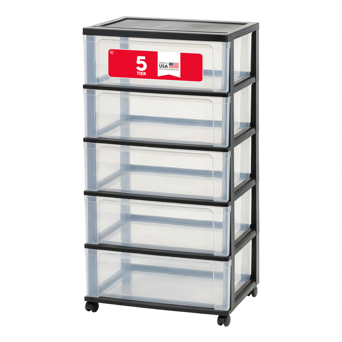 IRIS USA plastic drawer cart with roller wheels for easy transport