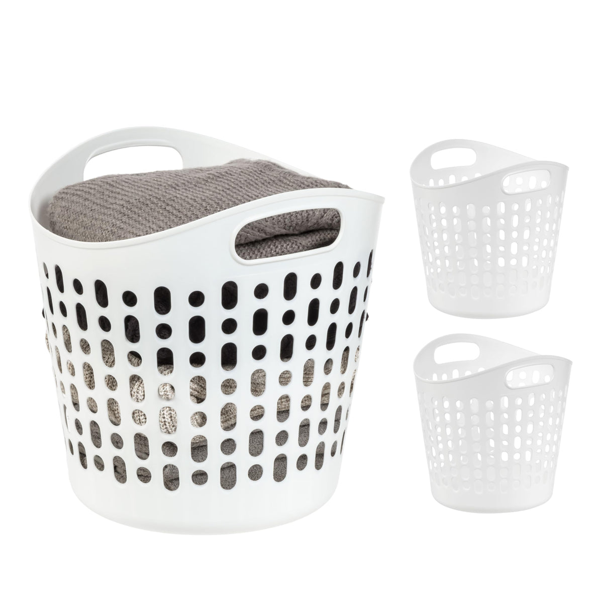 IRIS USA 27L plastic laundry basket, front view, ideal for organizing clothes