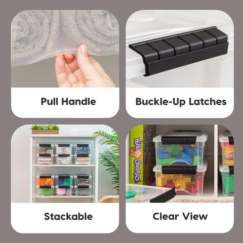 IRIS USA 6 Qt bin features a pull handle for easy sliding from shelves.