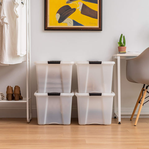 IRIS USA pull-handle bin allows easy access from high shelves
