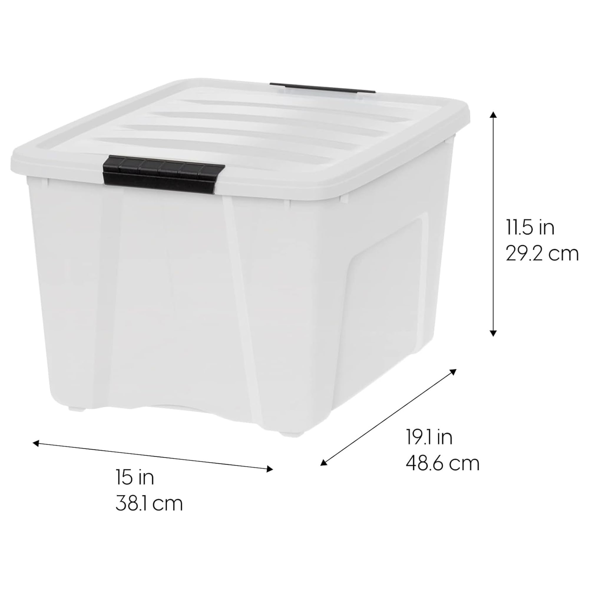 IRIS USA pull-handle bin allows quick access from shelves and closets.