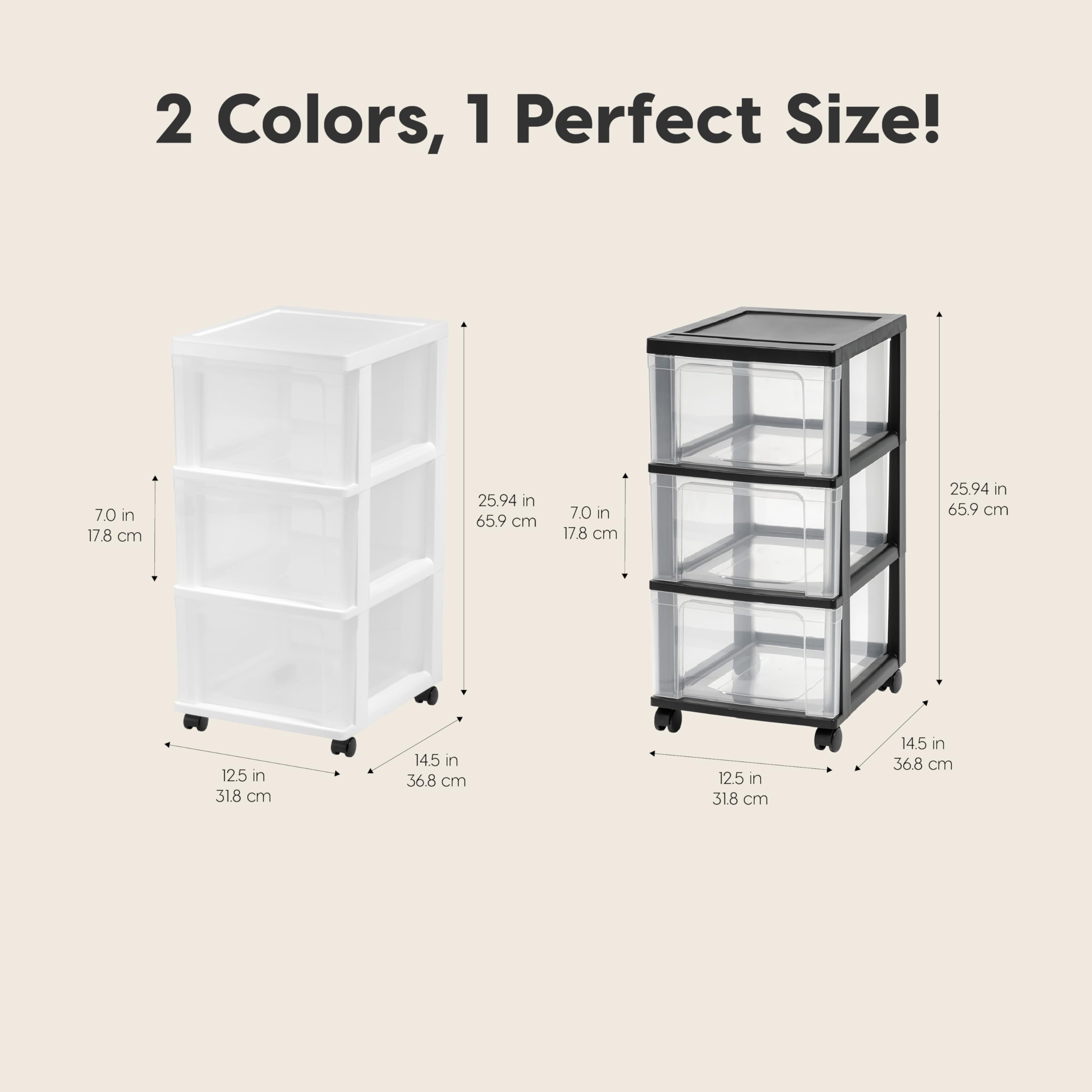 IRIS USA rolling cart side view shows portable mobility for small spaces.