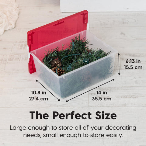 IRIS USA see-through clear bin with lid for quick content identification and sorting.