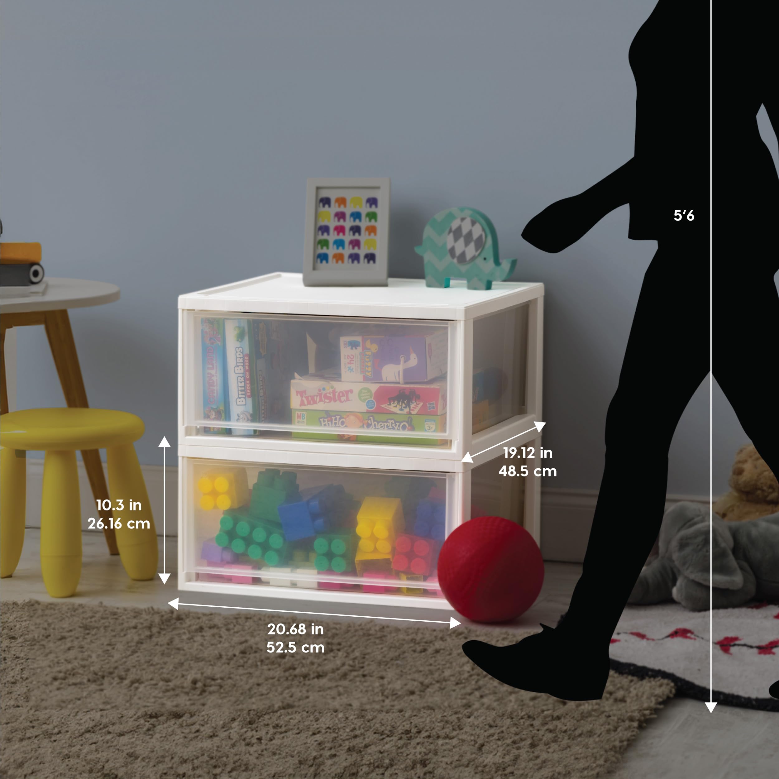 IRIS USA plastic stackable drawer in closet for easy access to clothing.