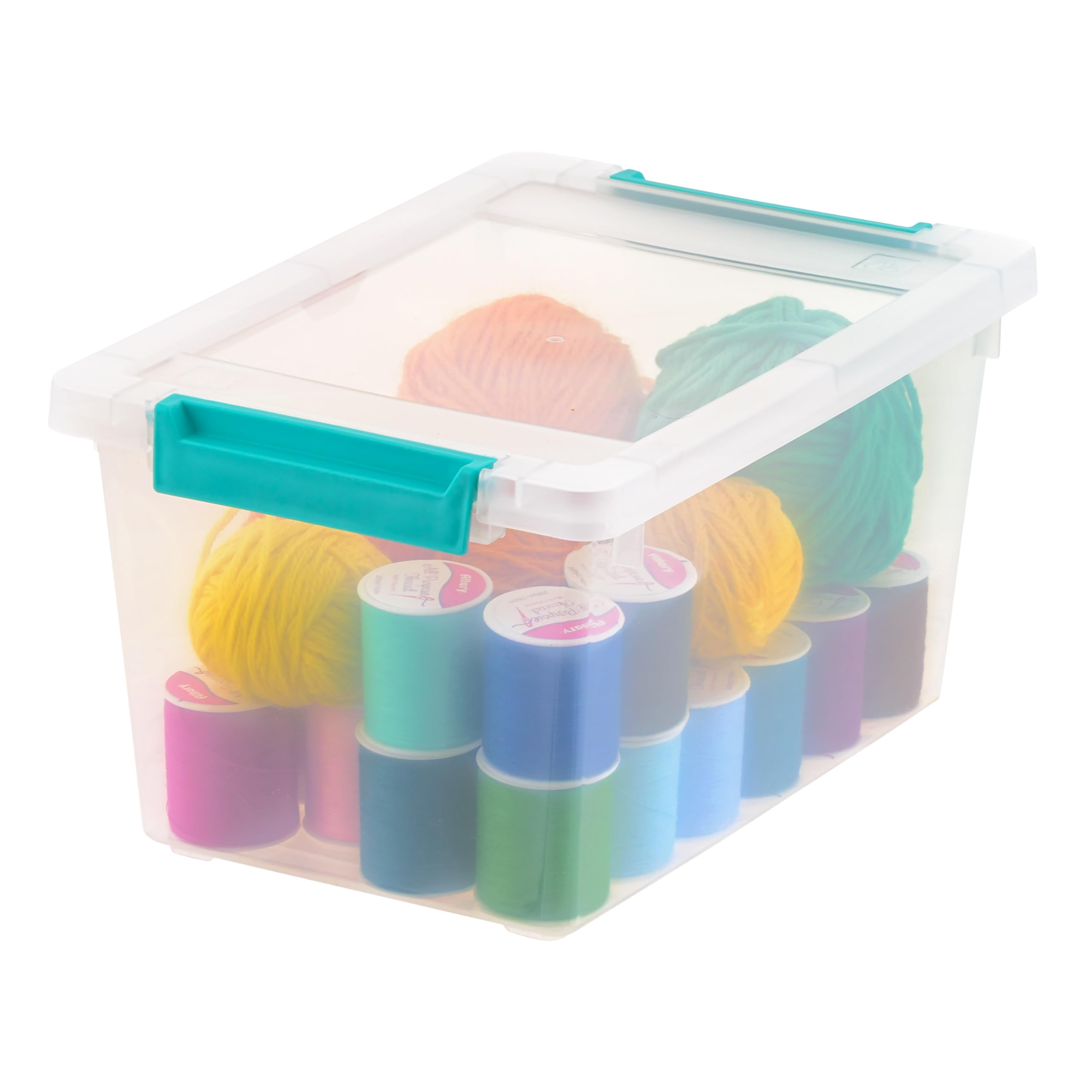 Iris USA stackable storage container clear design aids quick item recognition.