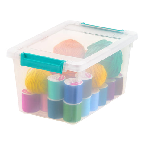 Iris USA stackable storage container clear design aids quick item recognition.
