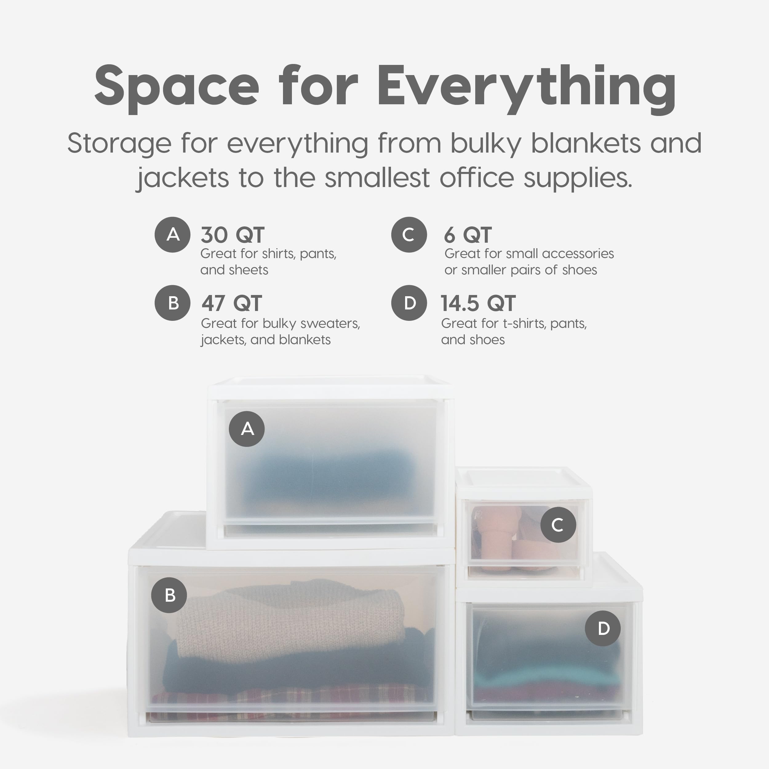 IRIS USA transparent drawer walls help you see contents at a glance.