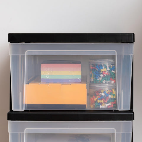 IRIS USA two-pack stackable storage for multiple rooms.