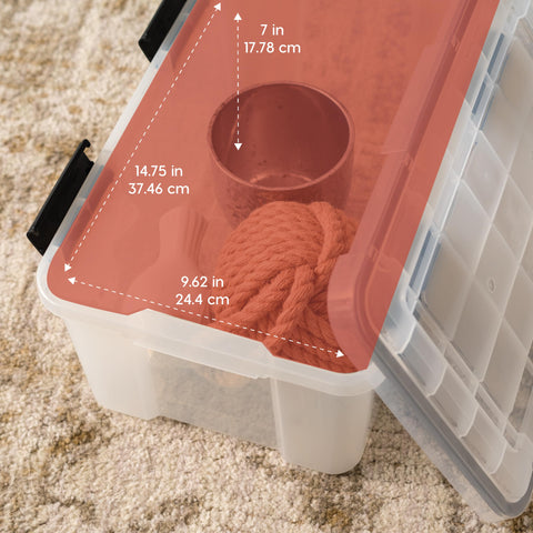 IRIS USA WeatherPro 19 Qt bin is stackable for efficient room organization.