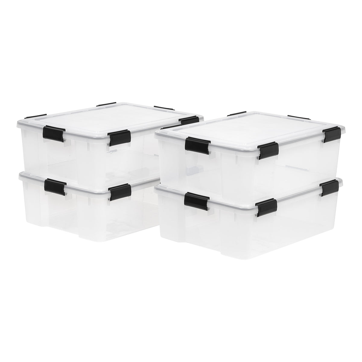 IRIS WeatherPro 41 Qt bin with lid provides moisture protection.