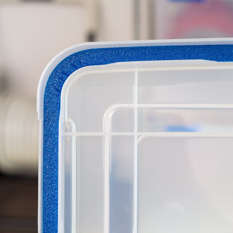 IRIS USA WeatherPro gasket close-up highlights dust and moisture protection for valuables.