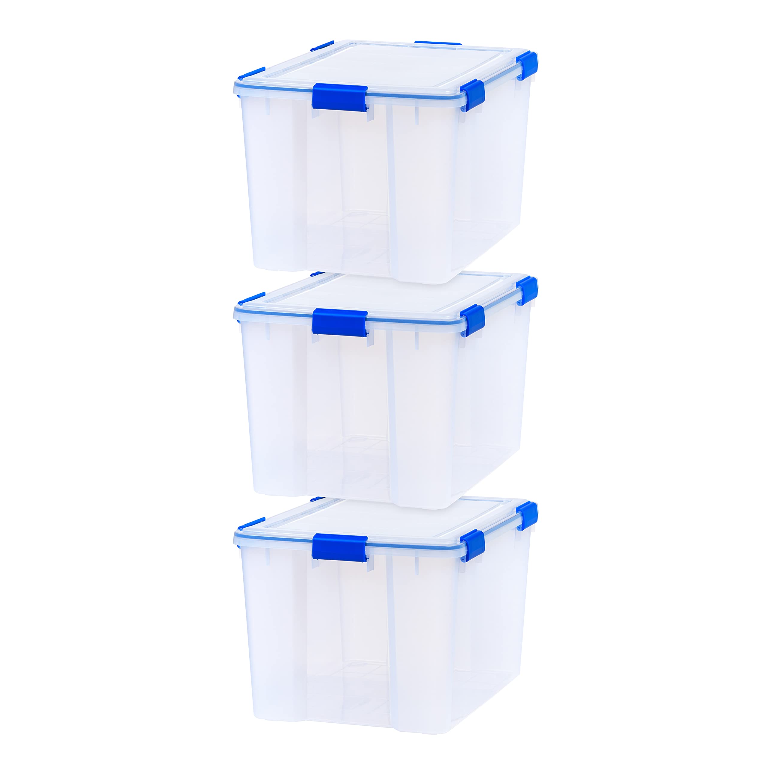 IRIS USA WeatherPro 74 Qt bin top lid provides a secure seal for moisture protection.