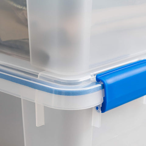 Clear WeatherPro bin with blue lid for quick content ID