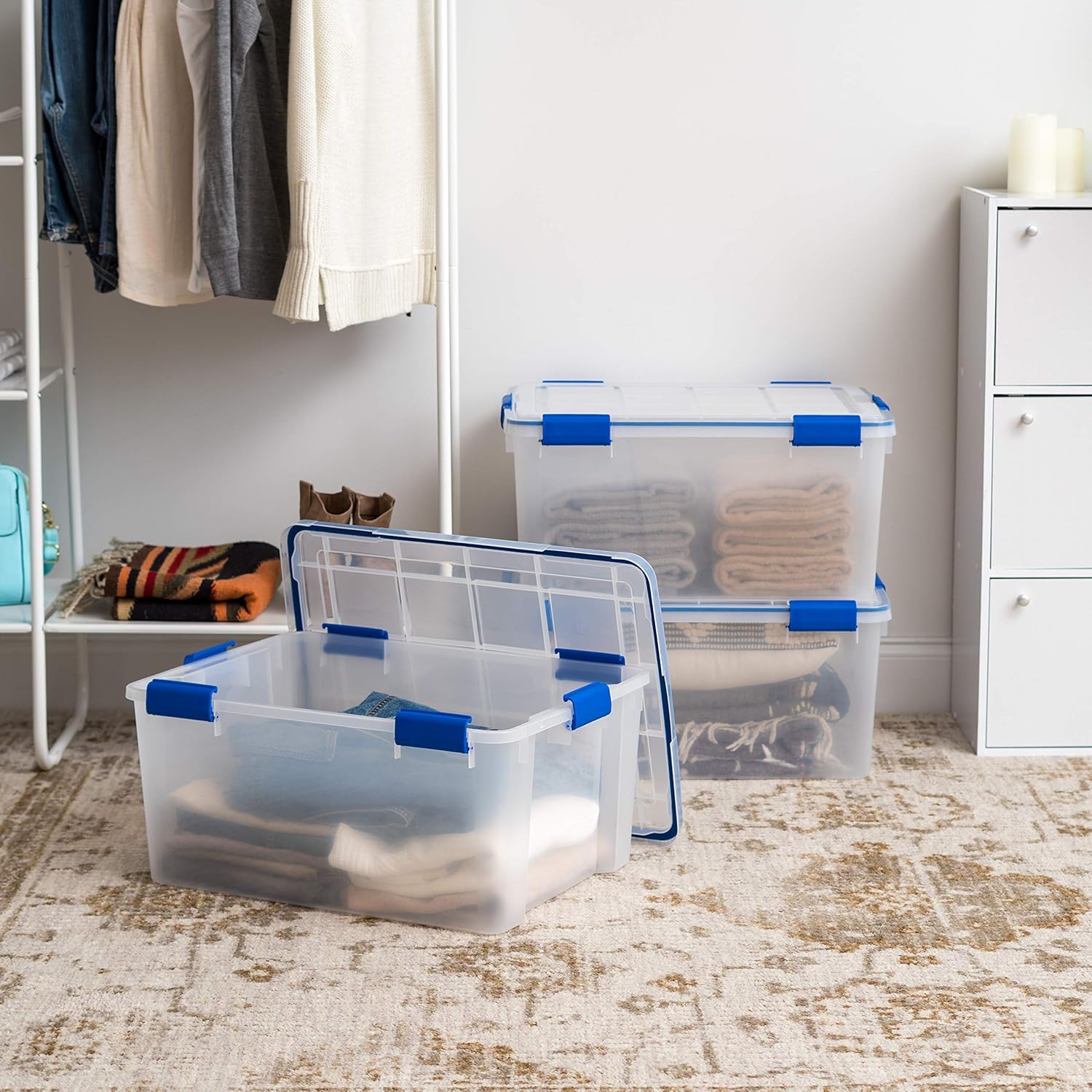 Grooved WeatherPro design enables stable stackable storage