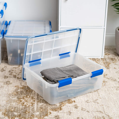 IRIS WeatherPro clear blue bin demonstrates BPA-free material for durable, long-term storage.