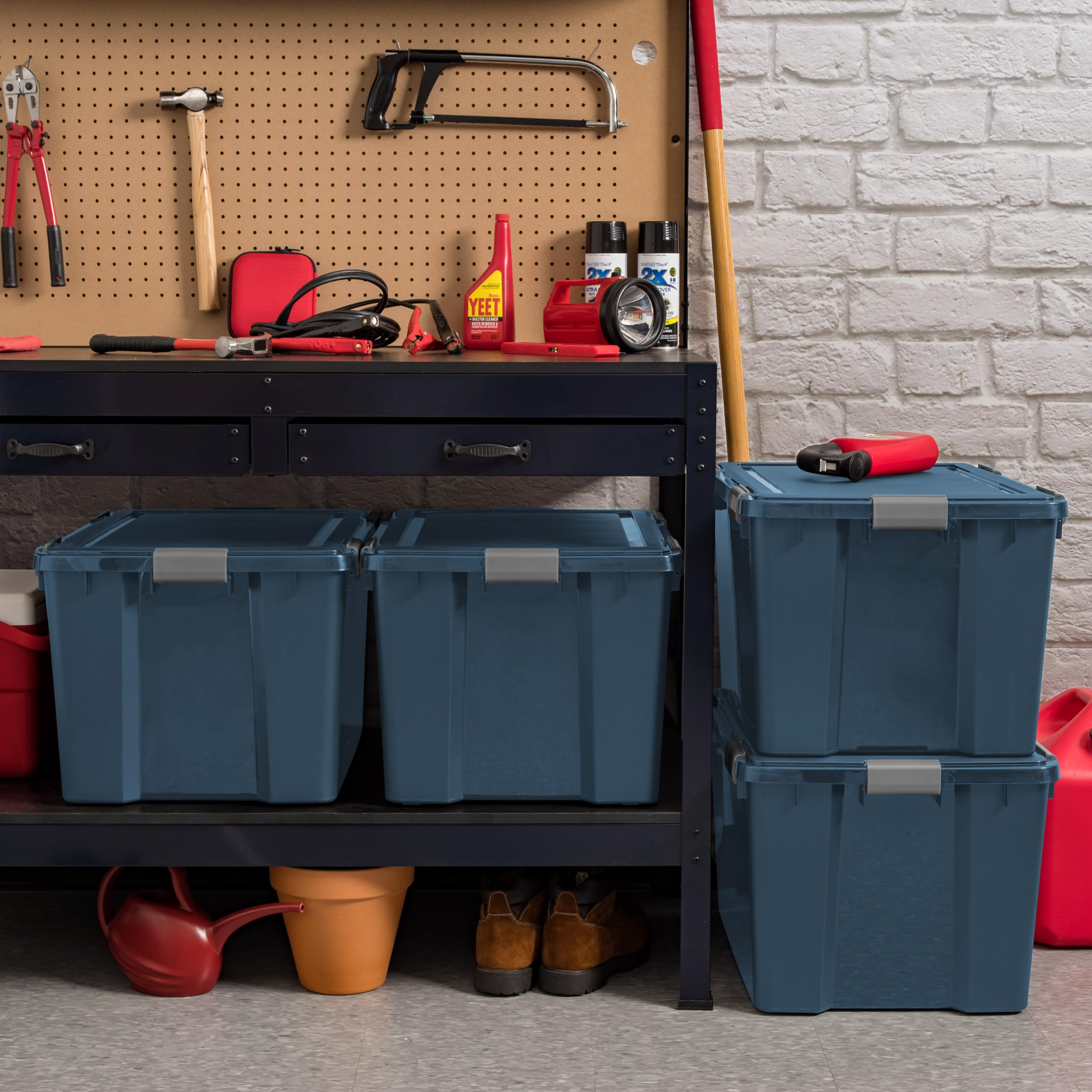 IRIS WeatherPro nestable design bin nests easily for compact storage.