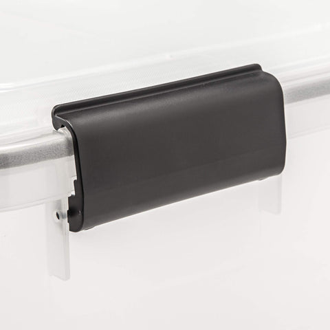 Stackable grooved lid and body of IRIS WeatherPro bins save space.