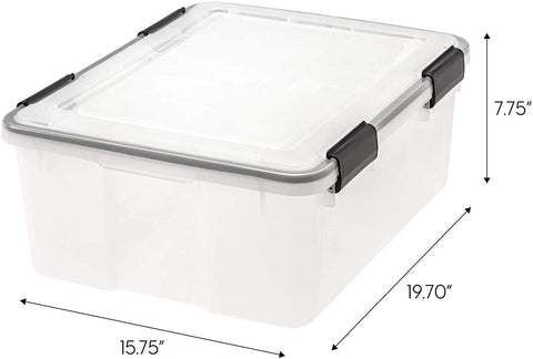 IRIS WeatherPro bin with tight buckle latches for secure transport.