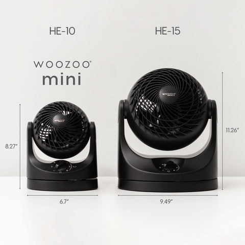 IRIS USA WOOZOO desk fan at 65 degrees provides broad airflow coverage.
