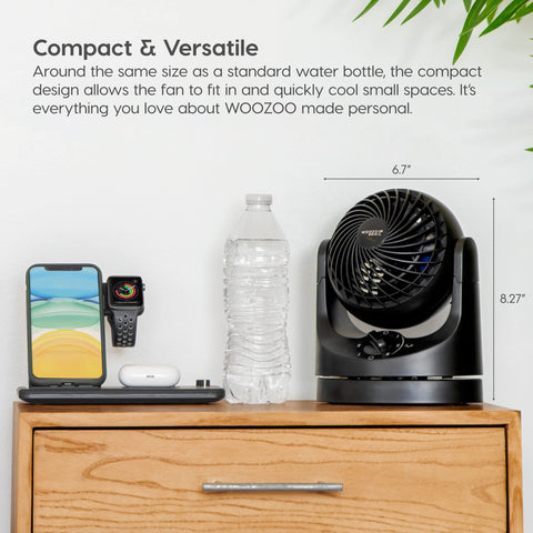 IRIS USA WOOZOO desk fan tilt angles direct airflow to corners.