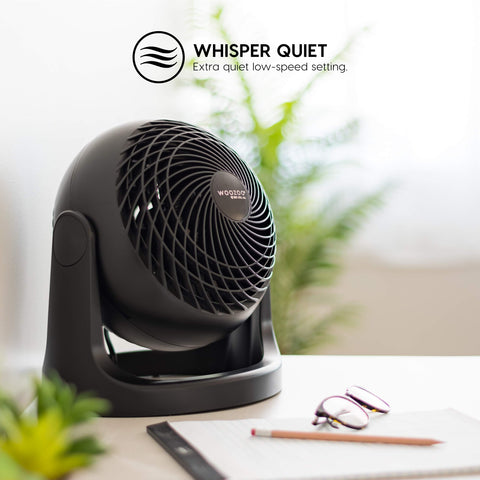 IRIS USA WOOZOO desk fan with tilt-head adjustment directs airflow precisely where needed.