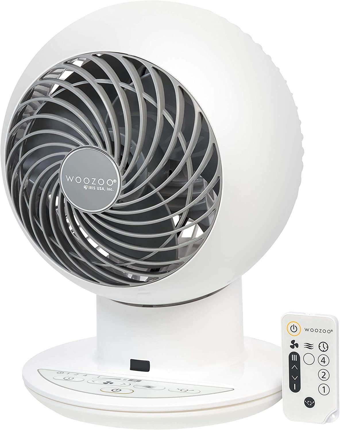 IRIS Woozoo remote-controlled air circulator shown on a desk for precise room cooling