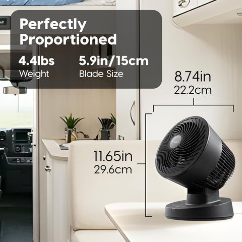 IRIS USA WOOZOO oscillation at 90 degrees for wide room cooling.