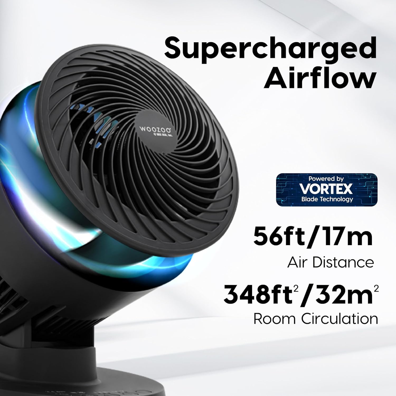 IRIS USA WOOZOO vertical tilt of 72 degrees directs airflow precisely.