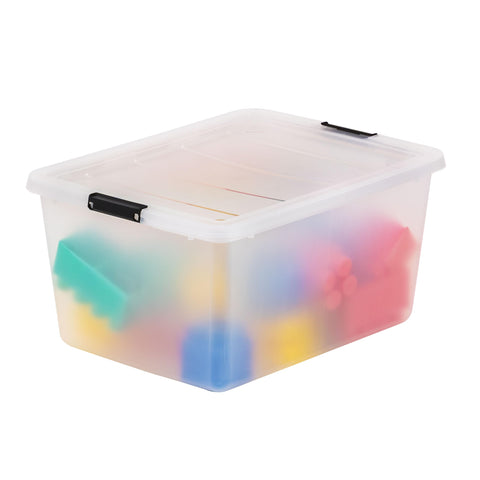 Classroom storage setup with organized IRIS USA bins for efficiency.
