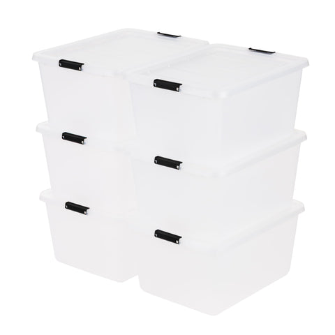 IRIS USA easy-grip latches keeping items secure during transport.