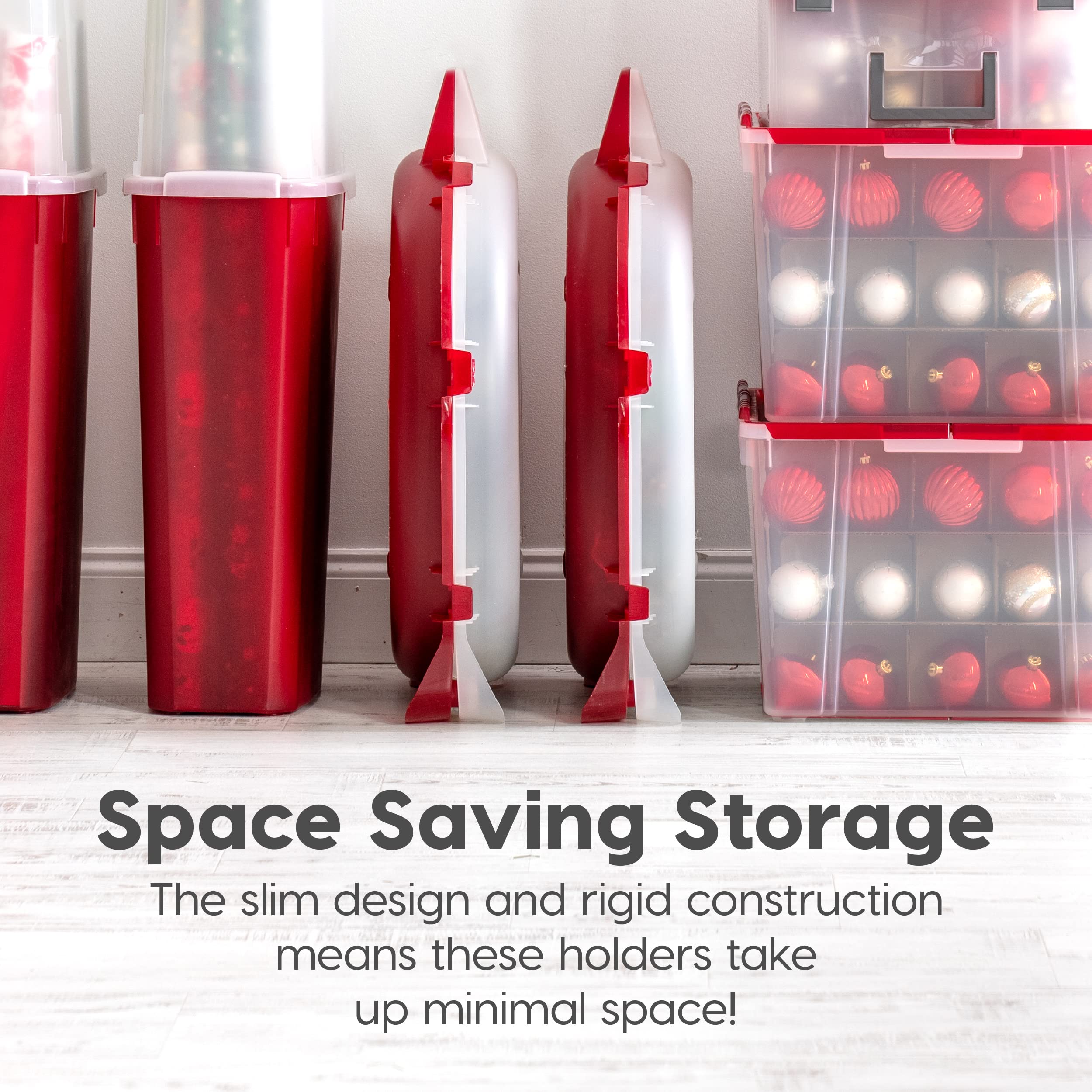 IRIS USA wreath storage container nesting design saves space when not in use.